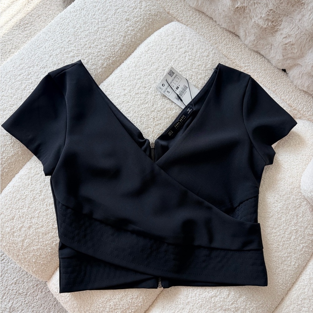 Zara Wrap-Front Cropped Top Black Small